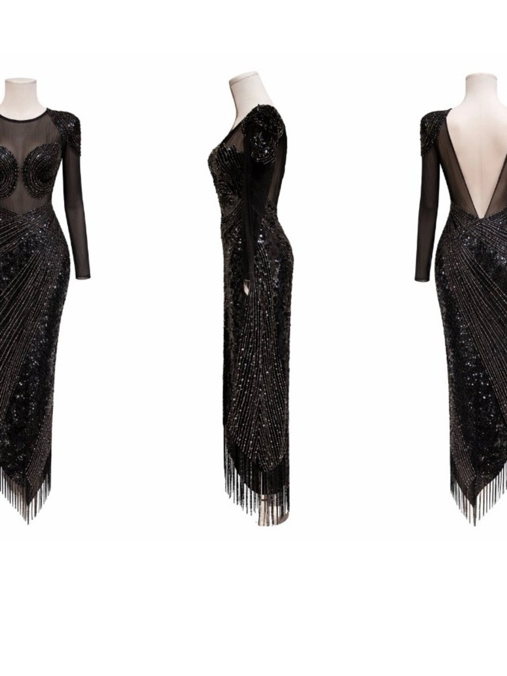 Vintage Casadei black evening Dress made in Italy Sequin Beaded size Euro 6 - Picture 5 of 9
